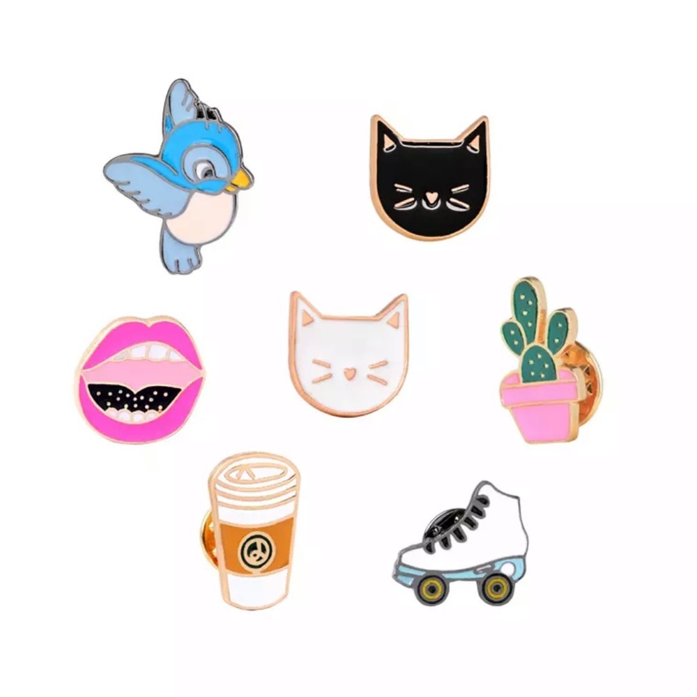 New - 7 Piece Thick Enamel Pin Set Badge Jewelry